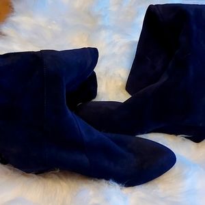 Anne Klein Navy Wedge Boots sz 9